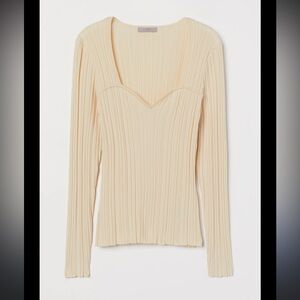 H&M Cream Ribbed Long Sleeve Top XL